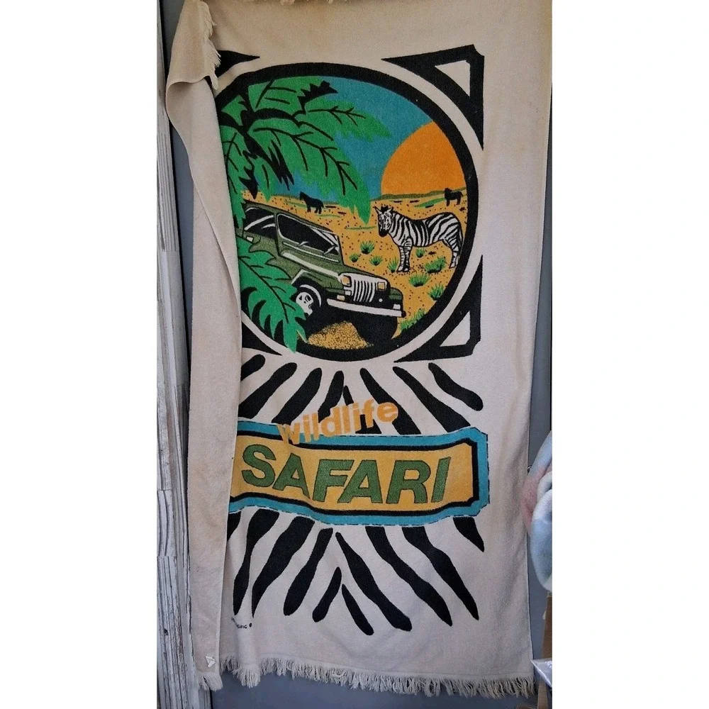 Rare Vintage Royal‎ Pacific Wildlife Safari Beach Towel Zebra Graphic Print VGVC